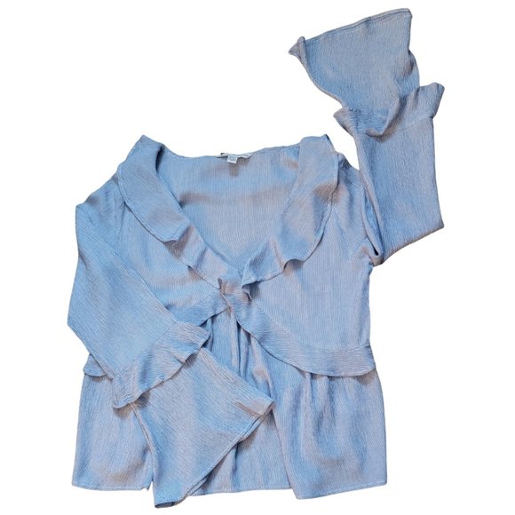 American Eagle Women's Top Ruffled Blue & White Striped Size Small (EUC) - Picture 2 of 5